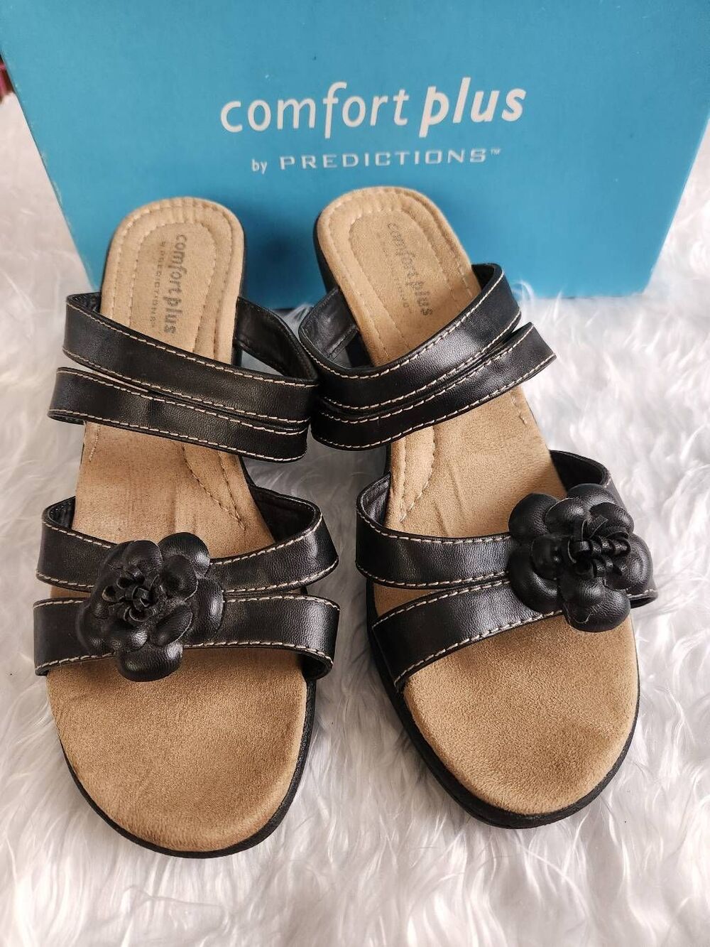 Comfort Plus By Predictions Womens Size 9.5 black Heel Sandals with box